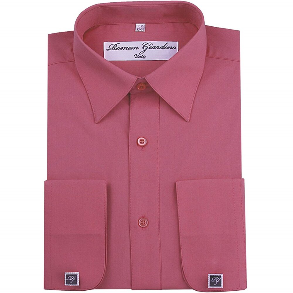 Men's Dress Shirts Convertible Long Sleeve Botton Down Collar - Rose